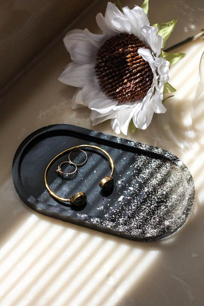 Black Onyx Crushed Glass Vanity Tray - esselleSF