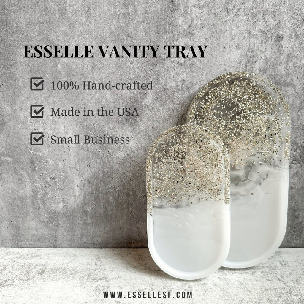 Pearl Crushed Glass Oval Vanity Tray - esselleSF