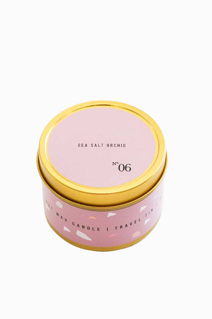 Sea Salt Orchid Gold Tin Candle - esselleSF