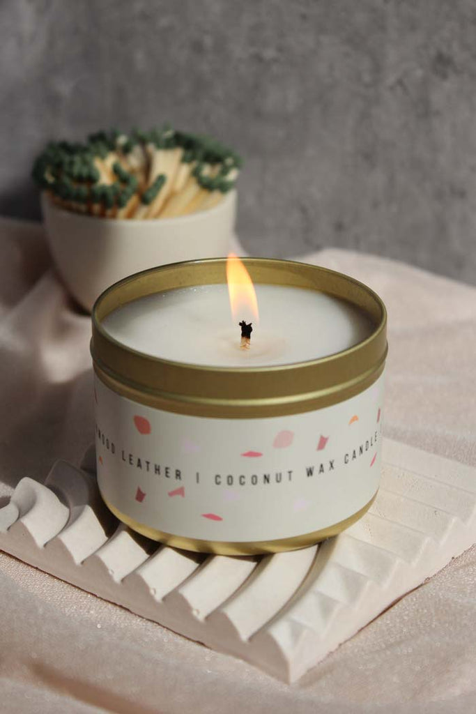 Teakwood & Leather Gold Candle - esselleSF