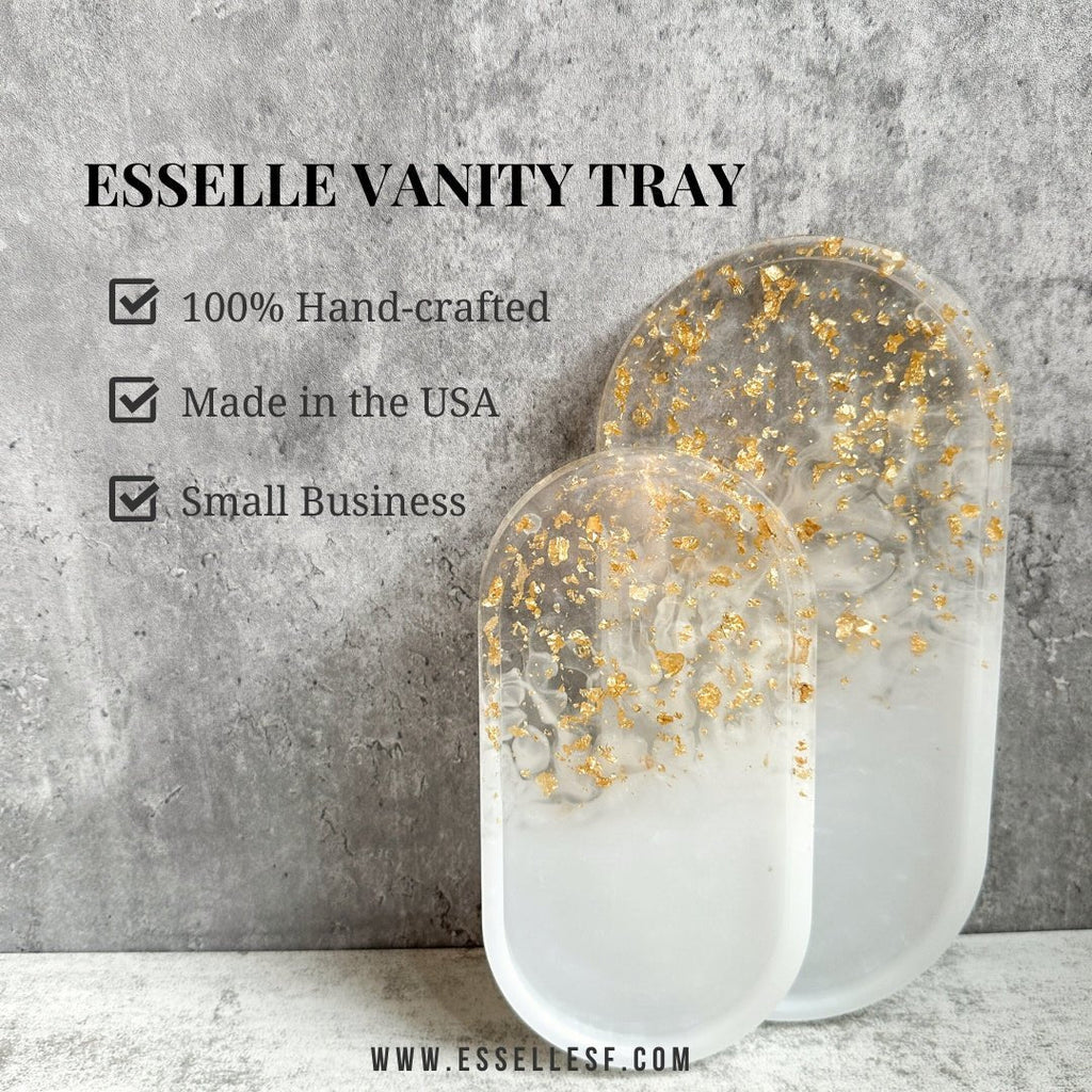 White and Gold Foiled Resin Vanity Tray - esselleSF