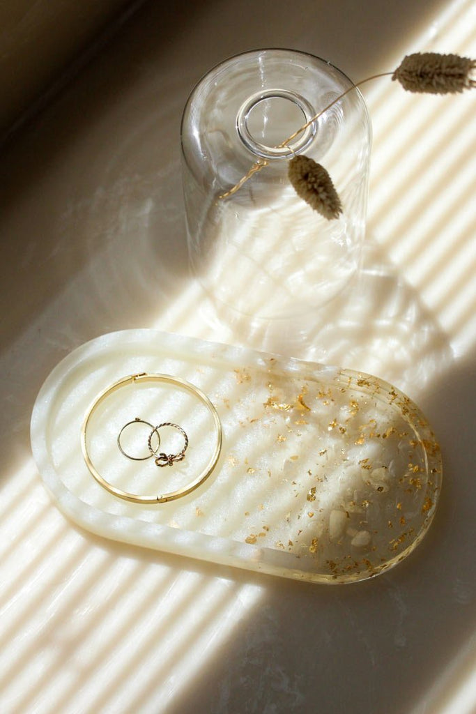 White and Gold Foiled Resin Vanity Tray - esselleSF