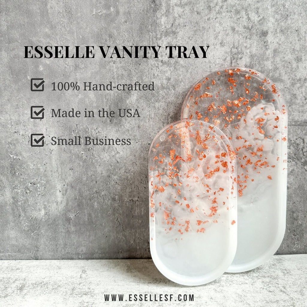 White & Rose Gold Foiled Resin Vanity Tray - esselleSF