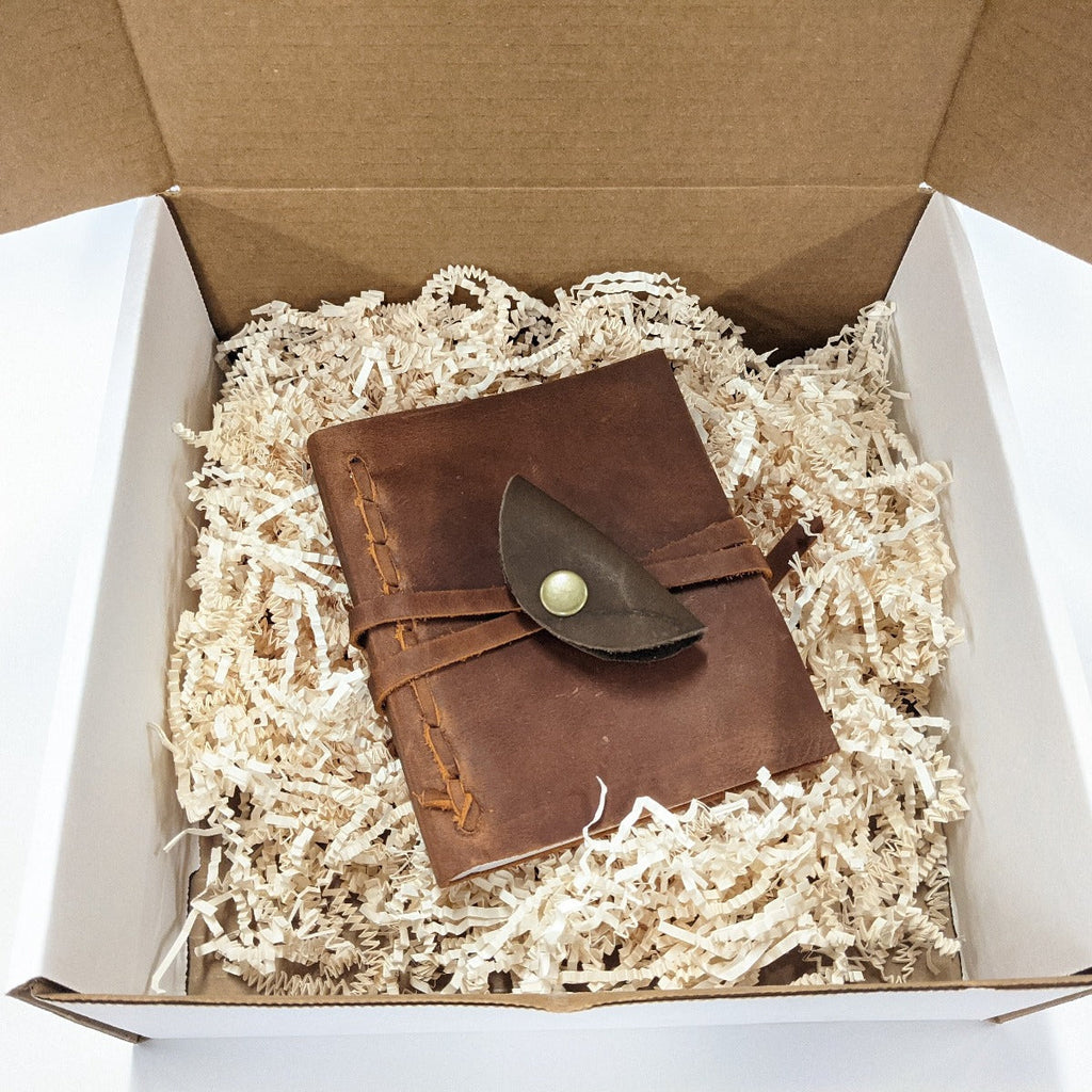 handmade leather Compact Rustic Journal and a cord taco gift set